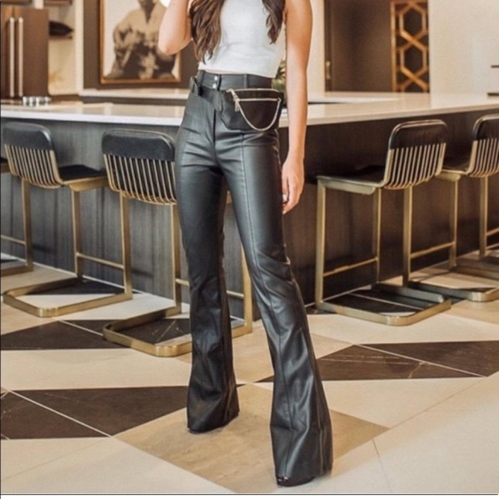 Majorelle Blake Faux Leather Flare Pants Black